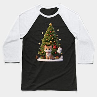 Cat and the Christmas Tree Baseball T-Shirt